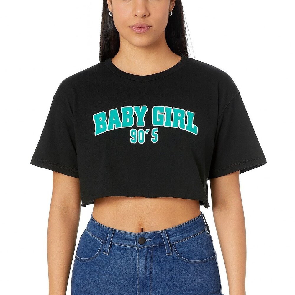 shein womens black baby girl 90's short sleeve crop top size L